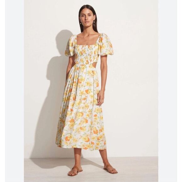 Faithfull the brand dress women’s size 4 Loucetta white yellow orange floral new - Picture 2 of 14